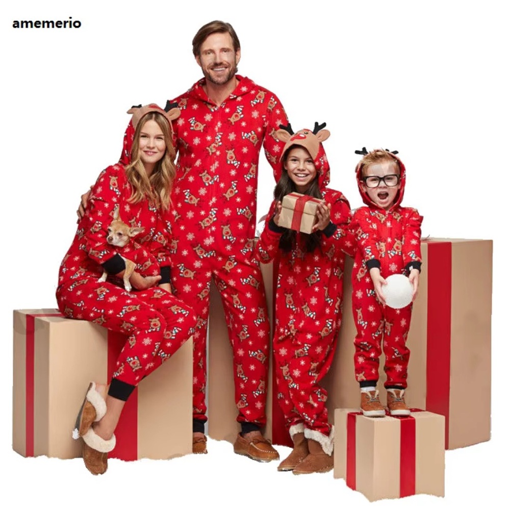 Red Reindeer Family Set Onesie